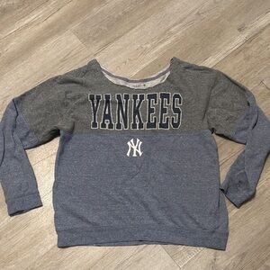 Women's Gray and Blue Yankees Crew Neck Sweater